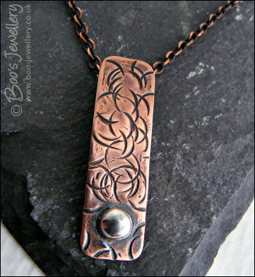 RESERVED - Textured copper pendant with Sterling silver nugget