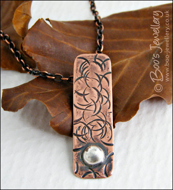 RESERVED - Textured copper pendant with Sterling silver nugget