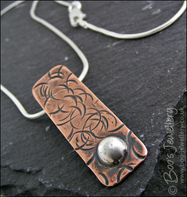 RESERVED - Textured copper pendant with Sterling silver nugget