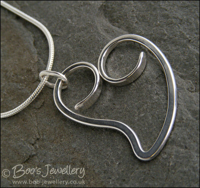 Curly Sterling silver heart pendant on snake chain