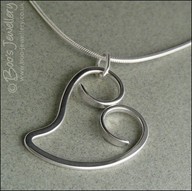 Curly Sterling silver heart pendant on snake chain