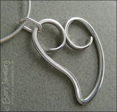 Curly Sterling silver heart pendant on snake chain