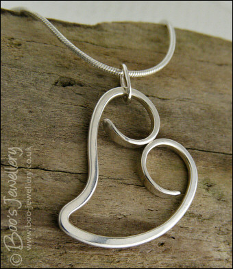 Curly Sterling silver heart pendant on snake chain