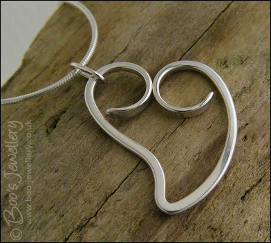 Curly Sterling silver heart pendant on snake chain