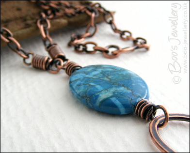 Turquoise veined jasper and copper oval necklace