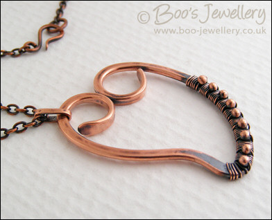 Antiqued copper heart pendant wire wrapped with beads