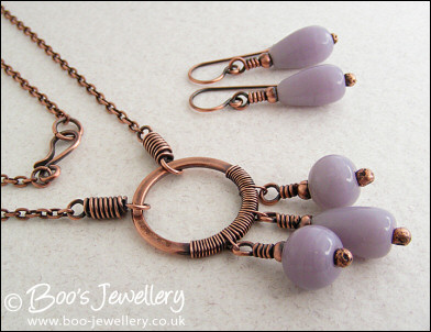 Lavender glass circle necklace set