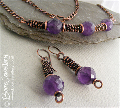 Antiqued copper and amethyst rope earrings