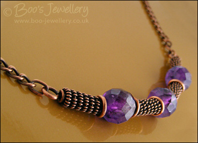Antiqued copper spiralled rope and amethyst necklace