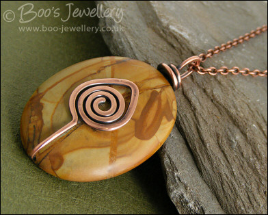 Antiqued copper and Mustard Jasper pendant necklace