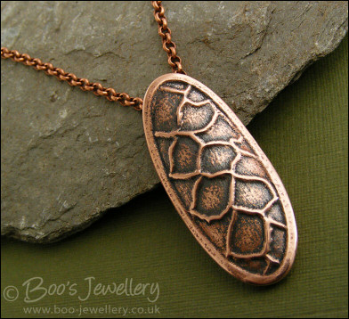 Fir cone textured copper clay pendant on chain