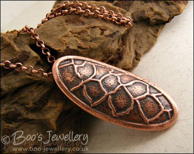 Fir cone textured copper clay pendant on chain