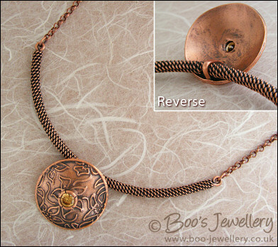 Domed pendant with champagne CZ stone on rope necklace