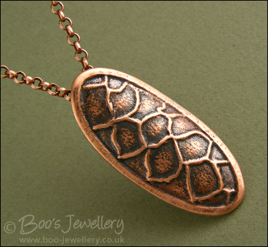 Fir cone textured copper clay pendant on chain