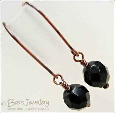 Jet fire polished crystal and copper necklace with earrings