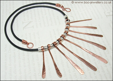 Hammered copper paddle necklace
