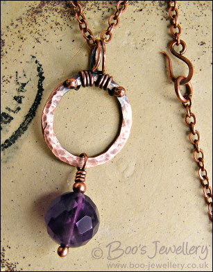 Hammered copper and Amethyst drop necklace