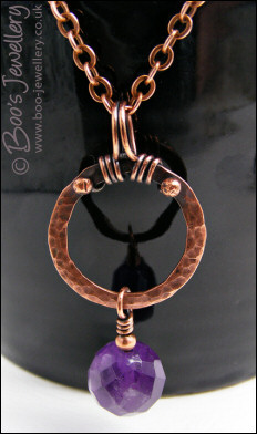 Hammered copper and Amethyst drop necklace