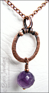 Hammered copper and Amethyst drop necklace