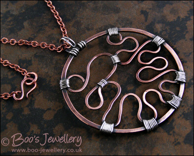 RESERVED - Copper circle pendant with Sterling silver wrapped details