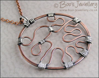 RESERVED - Copper circle pendant with Sterling silver wrapped details