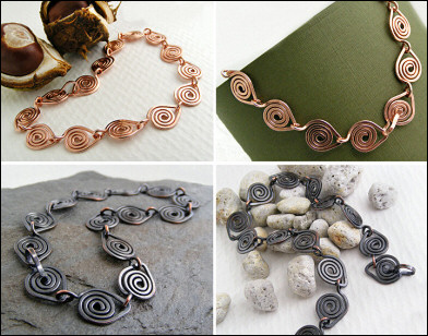 Antiqued, hammered copper spiral link bracelet - made to order